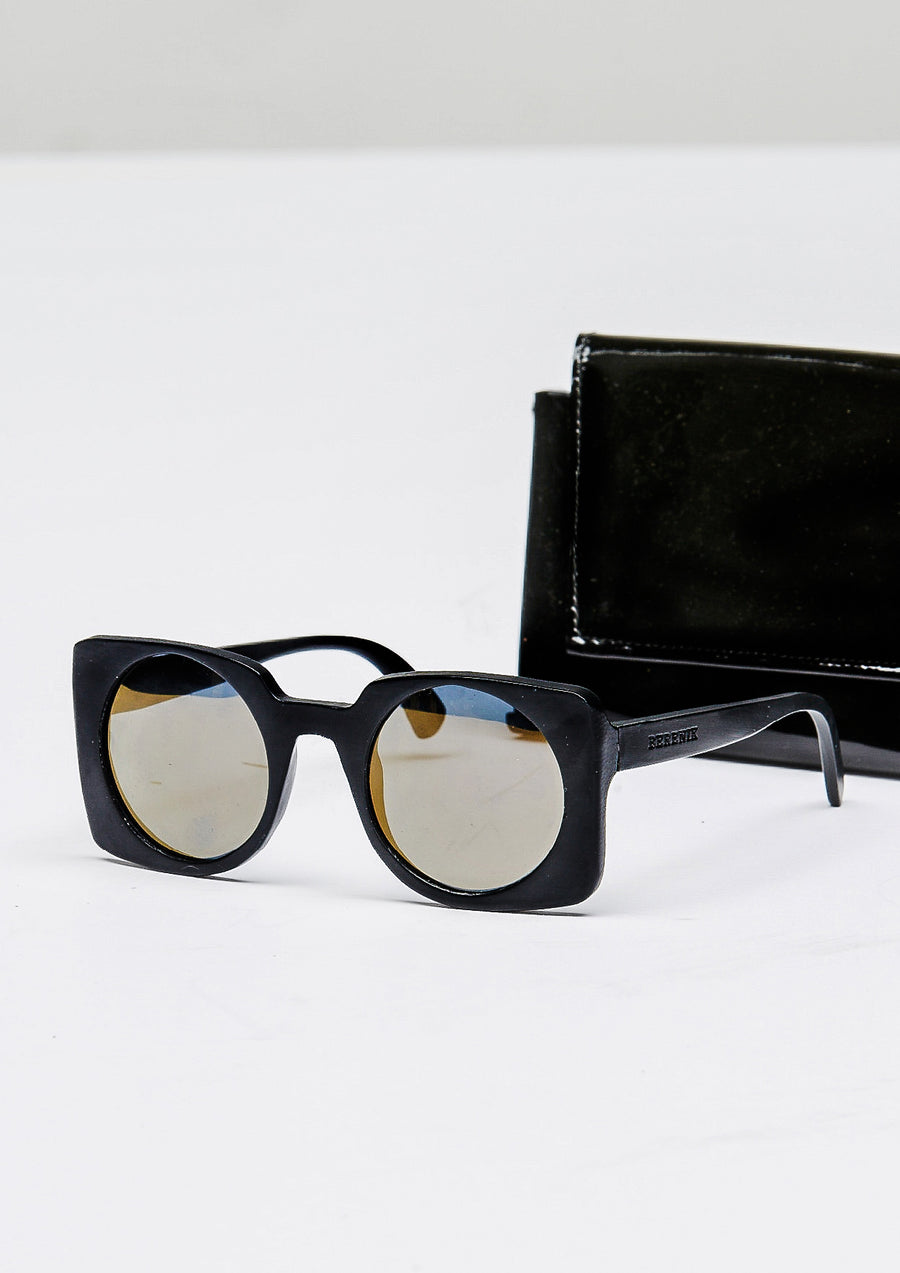 RECTANGULAR BAMBOO GLASSES - black with golden lenses - BERENIK