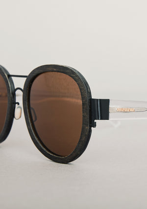 BIG UNISEX BAMBOO SUNGLASSES - dark brown with transparent temples - BERENIK