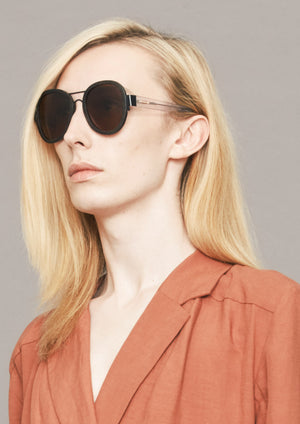 BIG UNISEX BAMBOO SUNGLASSES - dark brown with transparent temples - BERENIK