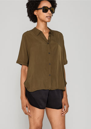 BLOUSE SHORT SLEEVES - SILKY CUPRO khaki - BERENIK