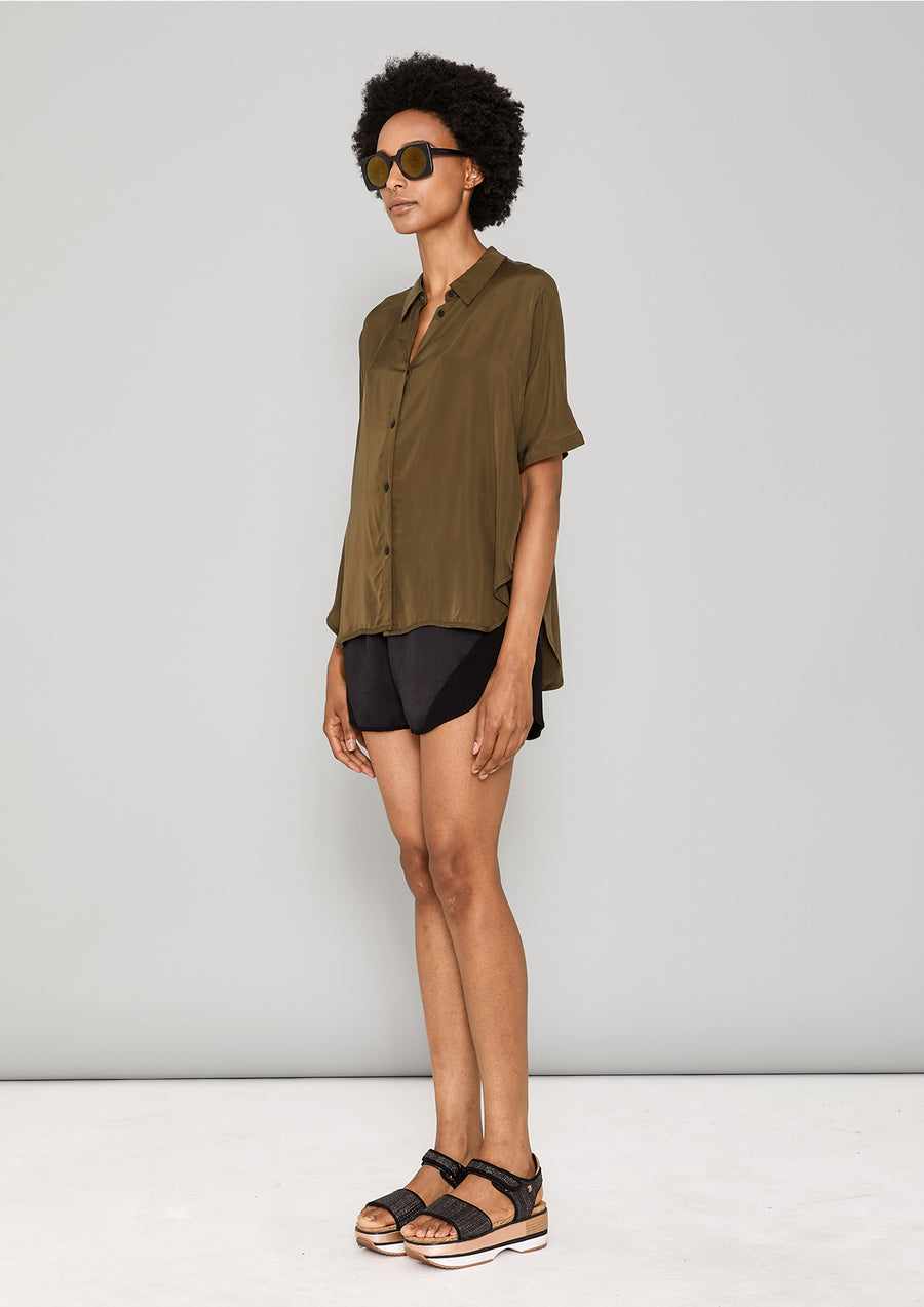 BLOUSE SHORT SLEEVES - SILKY CUPRO khaki - BERENIK