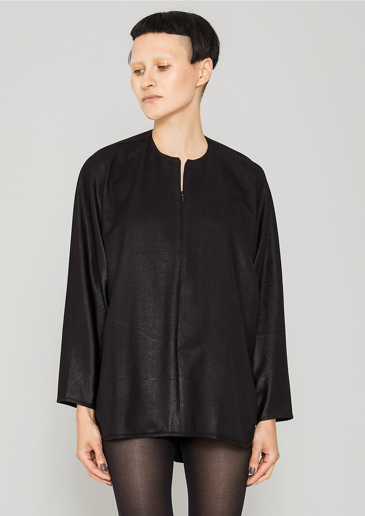 SHIRT ZIP OVERSIZED - TECH LACES STRETCH black - BERENIK