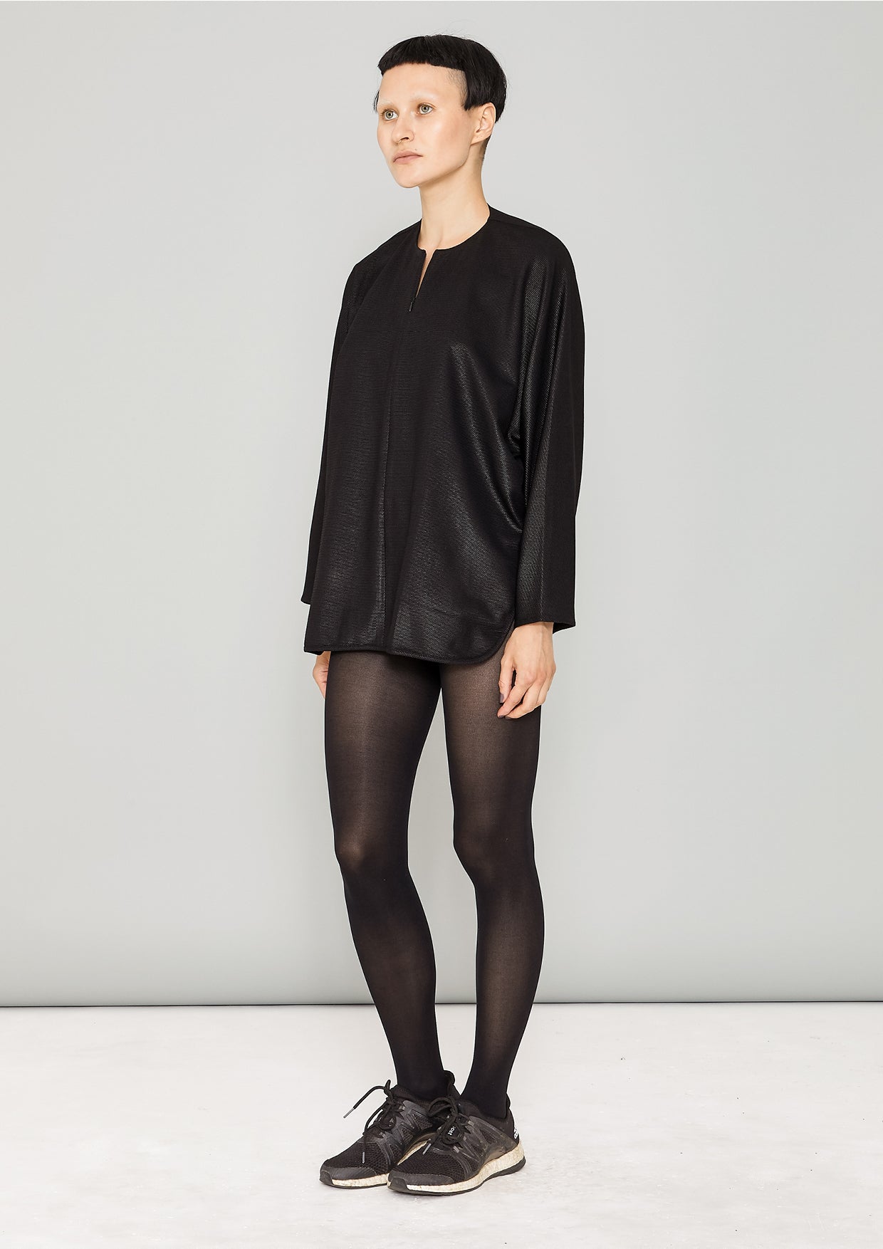 SHIRT ZIP OVERSIZED - TECH LACES STRETCH black - BERENIK