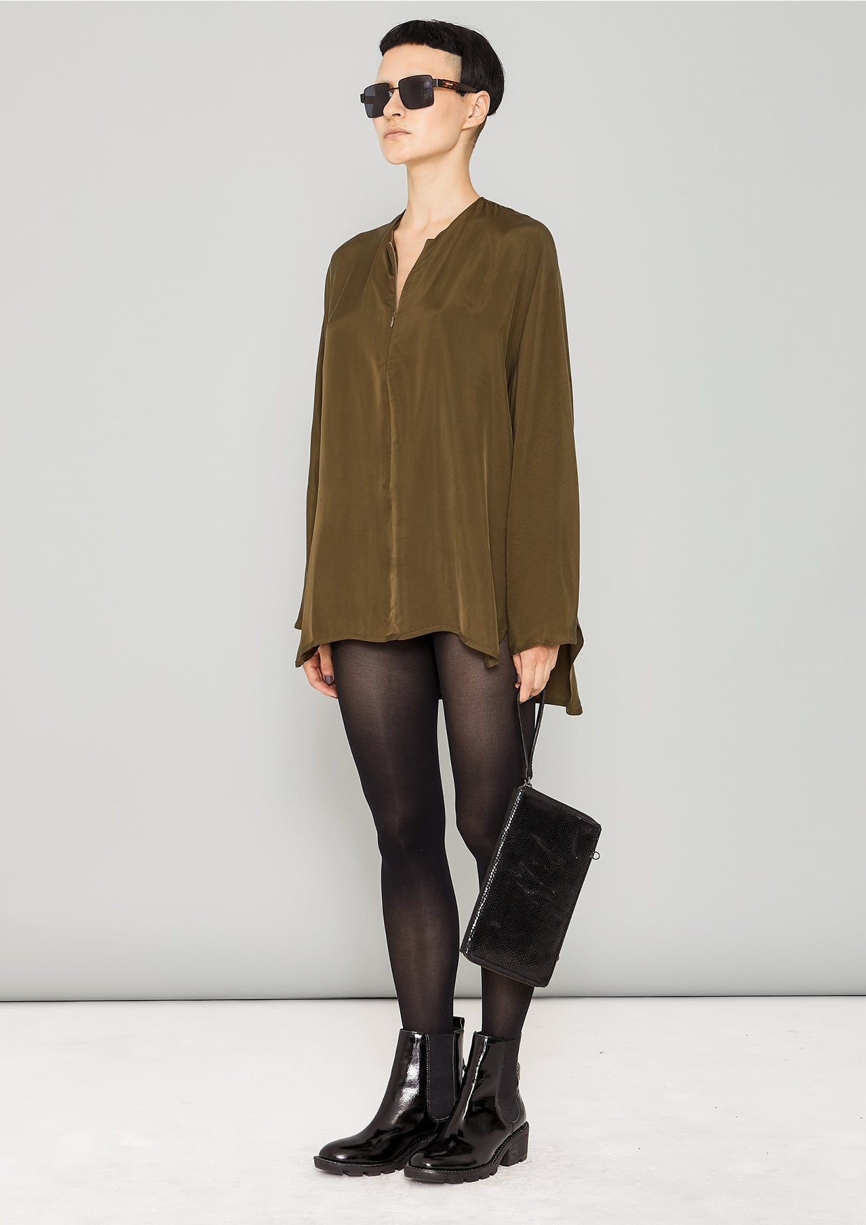 SHIRT ZIP OVERSIZED - SILKY CUPRO khaki - BERENIK