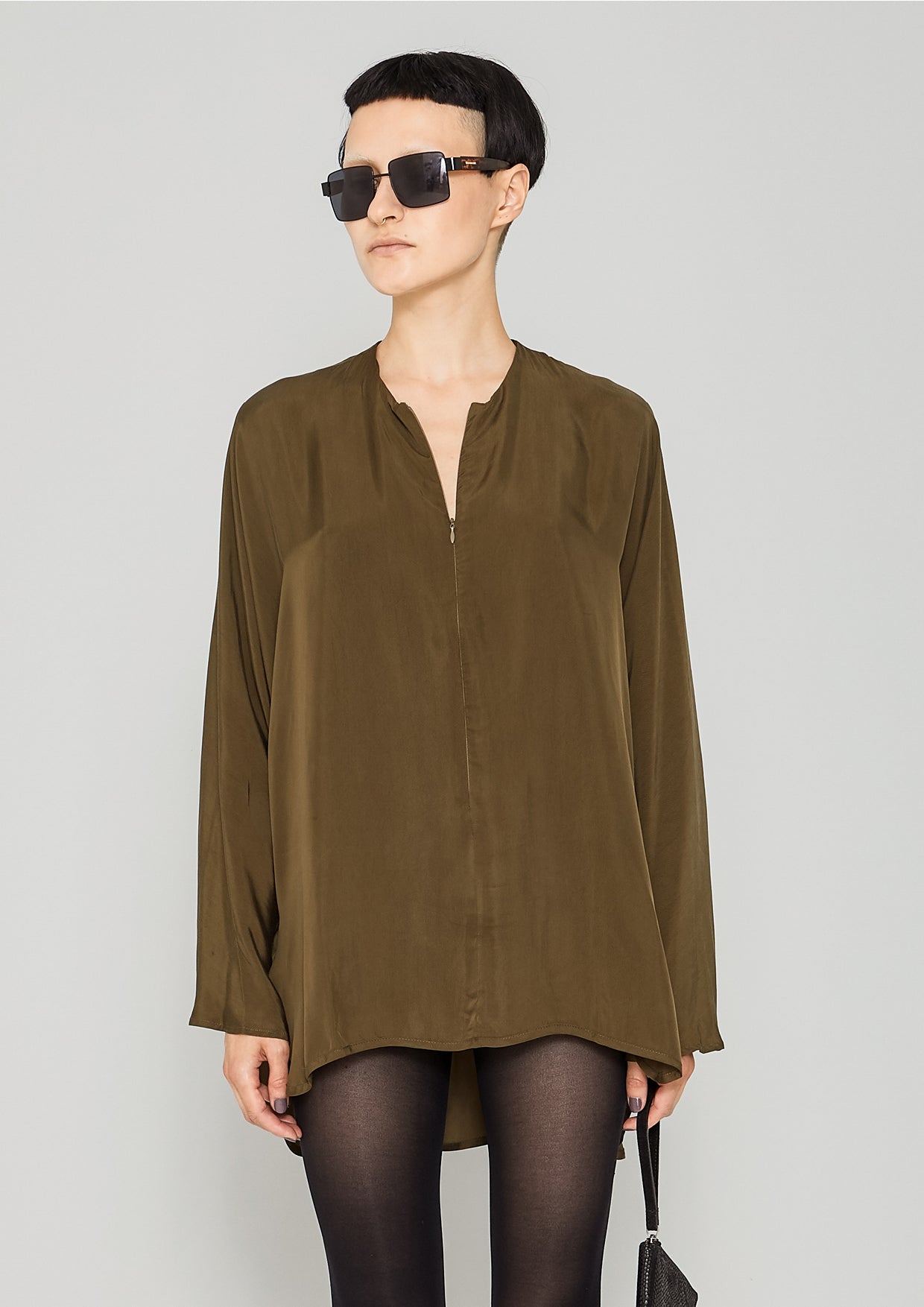 SHIRT ZIP OVERSIZED - SILKY CUPRO khaki - BERENIK