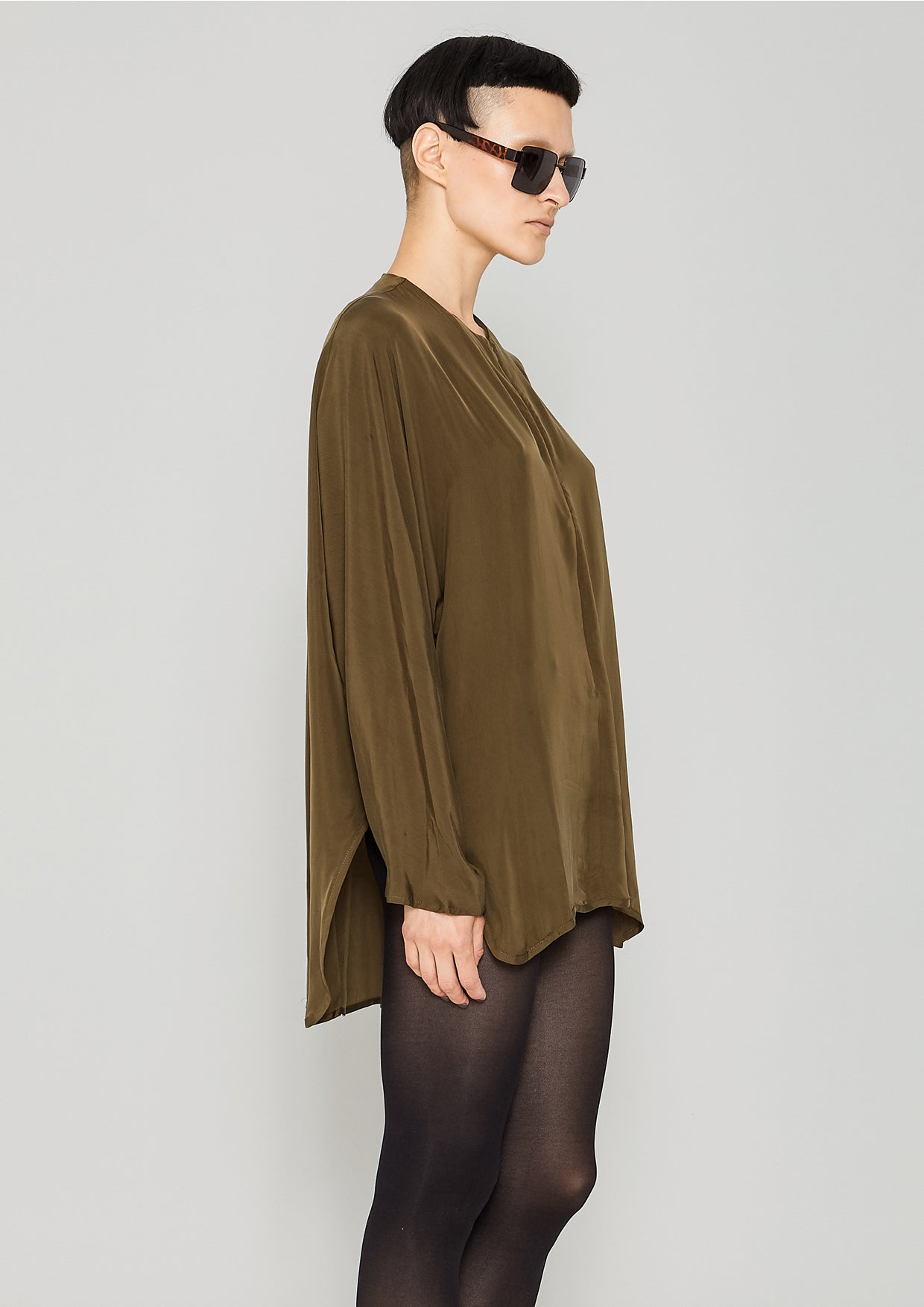 SHIRT ZIP OVERSIZED - SILKY CUPRO khaki - BERENIK