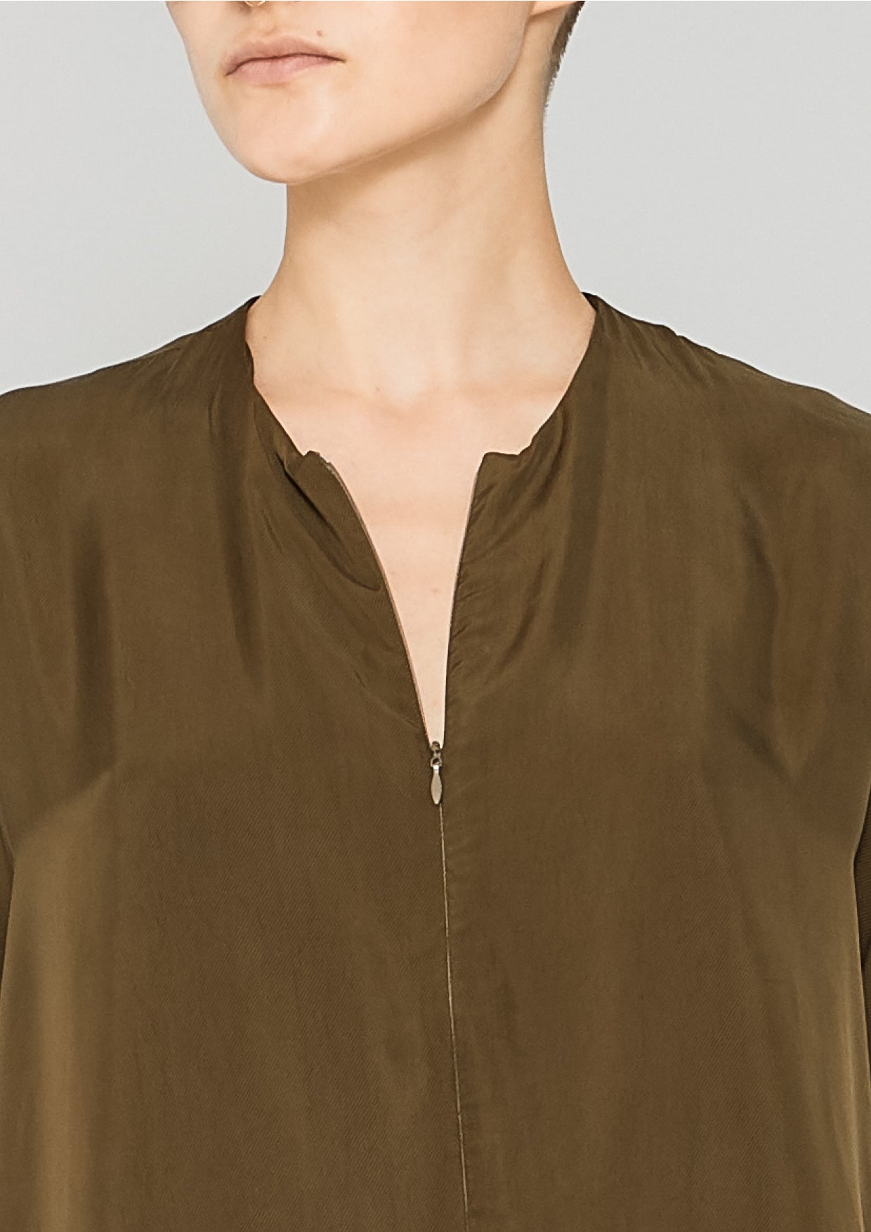 SHIRT ZIP OVERSIZED - SILKY CUPRO khaki - BERENIK