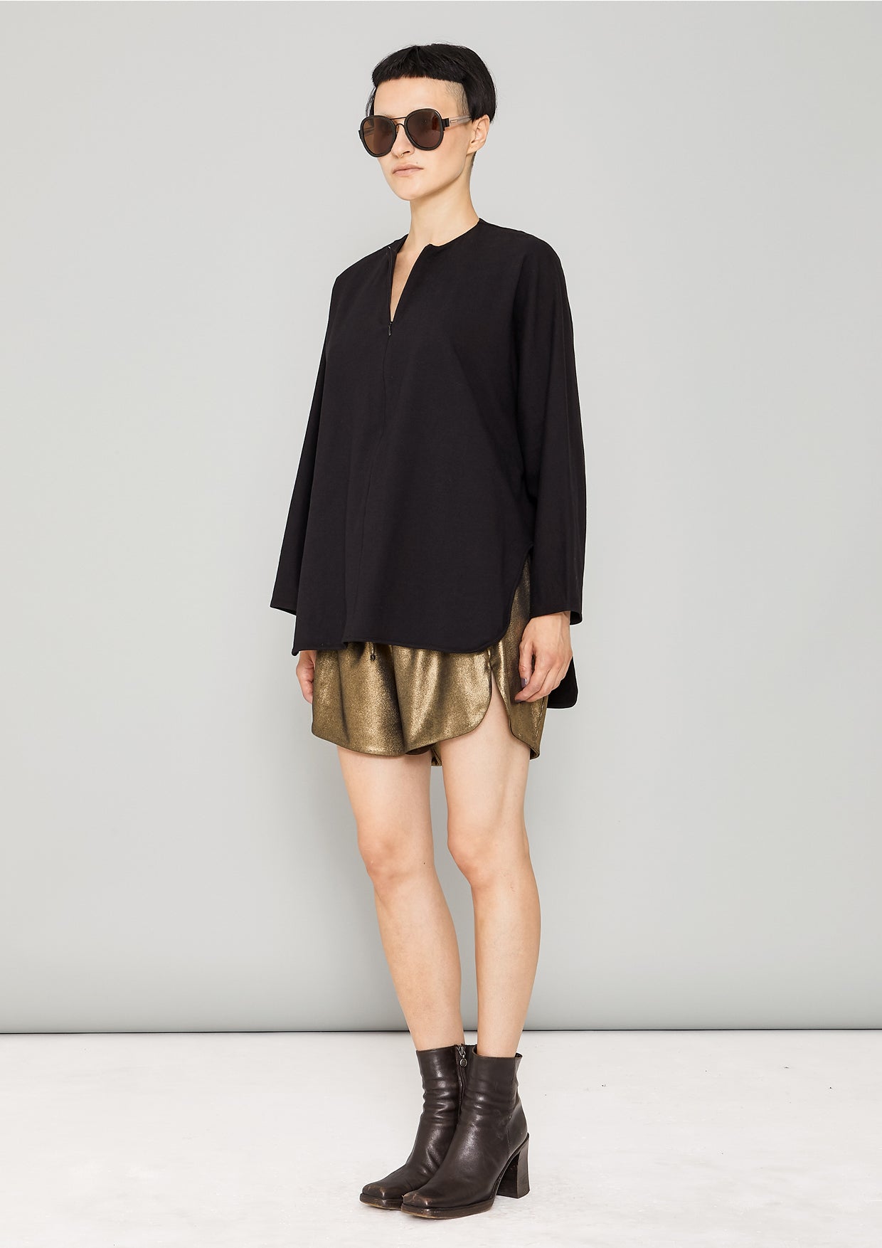 SHIRT ZIP OVERSIZED - COTTON JERSEY black - BERENIK