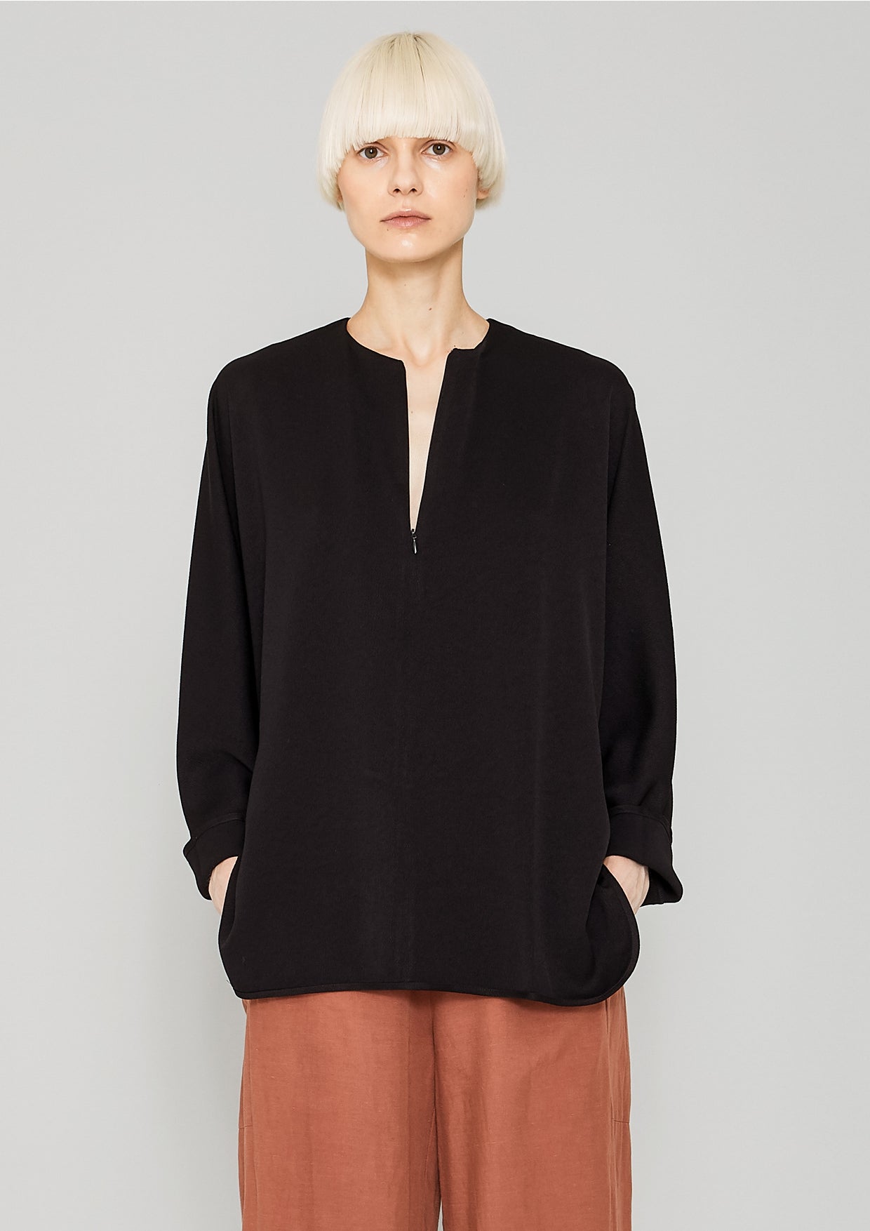 SHIRT ZIP OVERSIZED - HEAVY DRAPING black - BERENIK