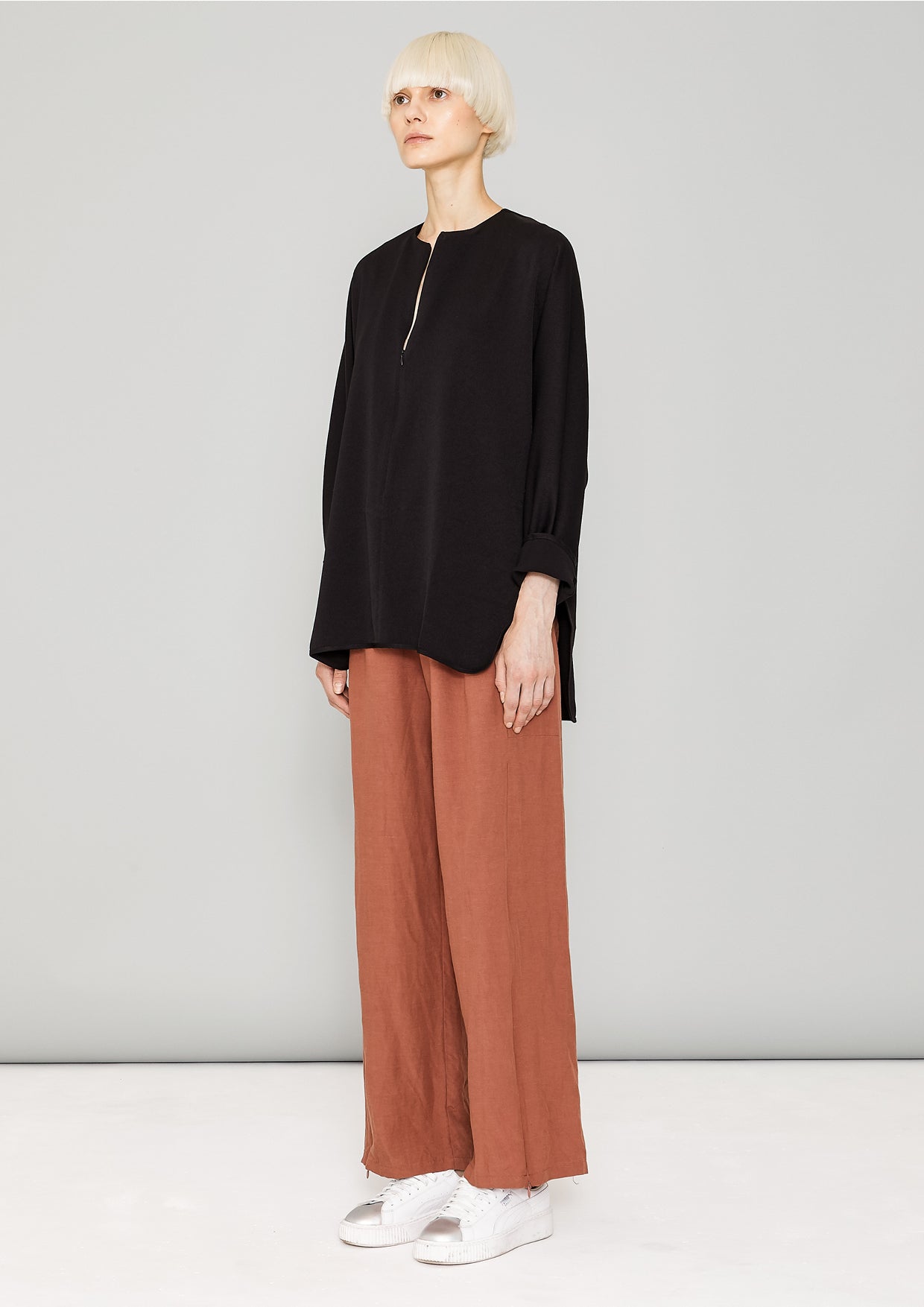 SHIRT ZIP OVERSIZED - HEAVY DRAPING black - BERENIK