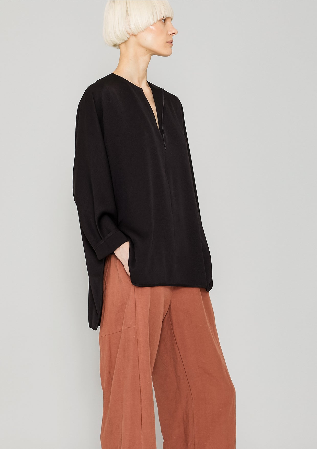 SHIRT ZIP OVERSIZED - HEAVY DRAPING black - BERENIK