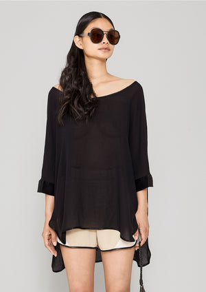 TOP OVERSIZE - VINTAGE GEORGETTE black - BERENIK