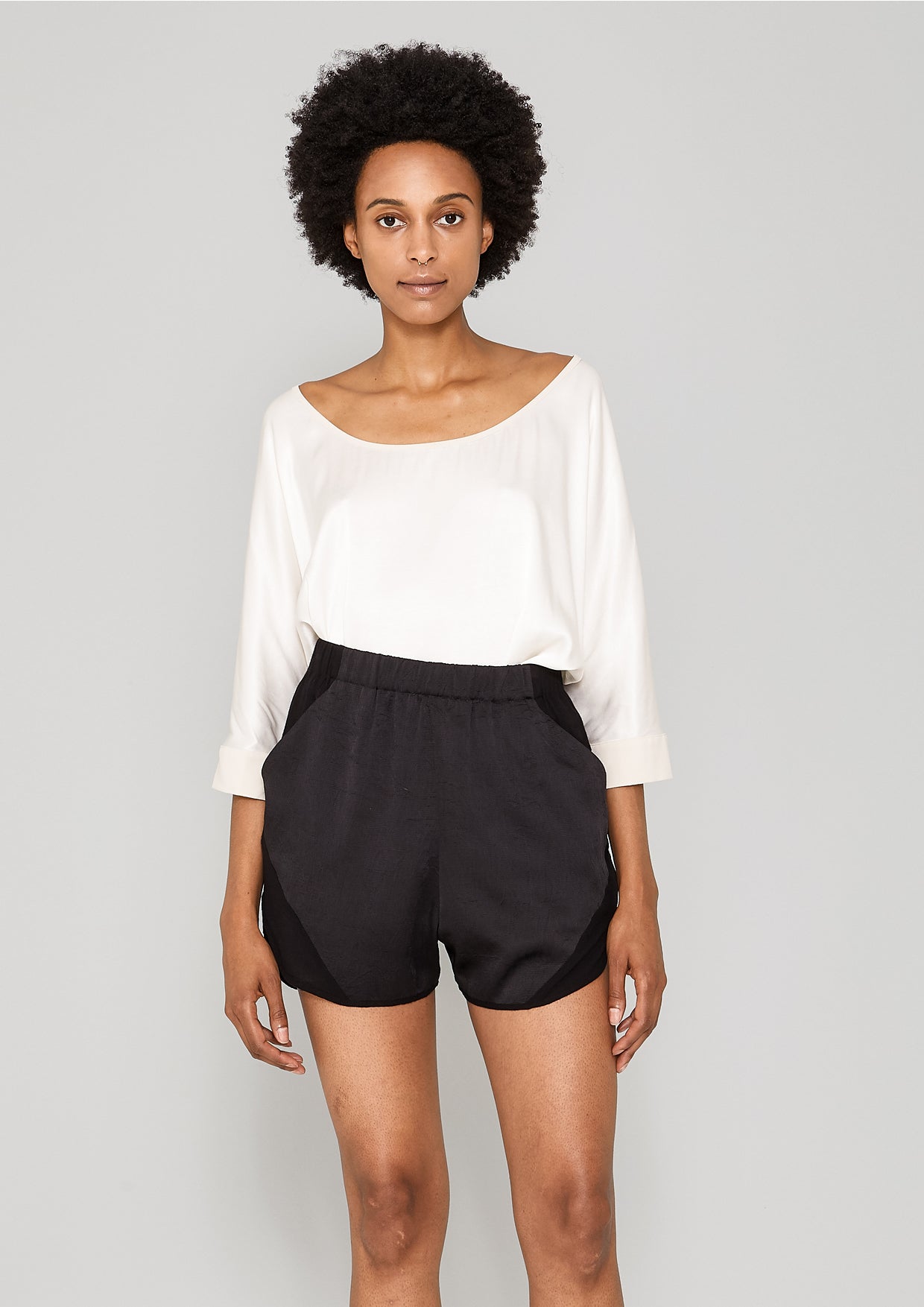 TOP OVERSIZE - SILKY RAYON SATIN white - BERENIK