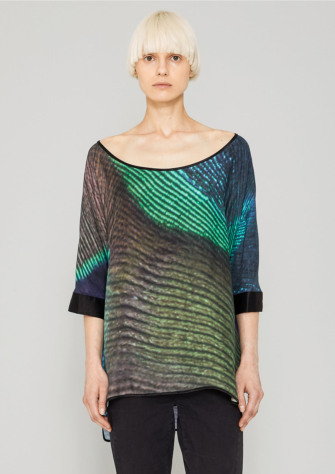 TOP OVERSIZE - SILKY CUPRO printed peacock - BERENIK