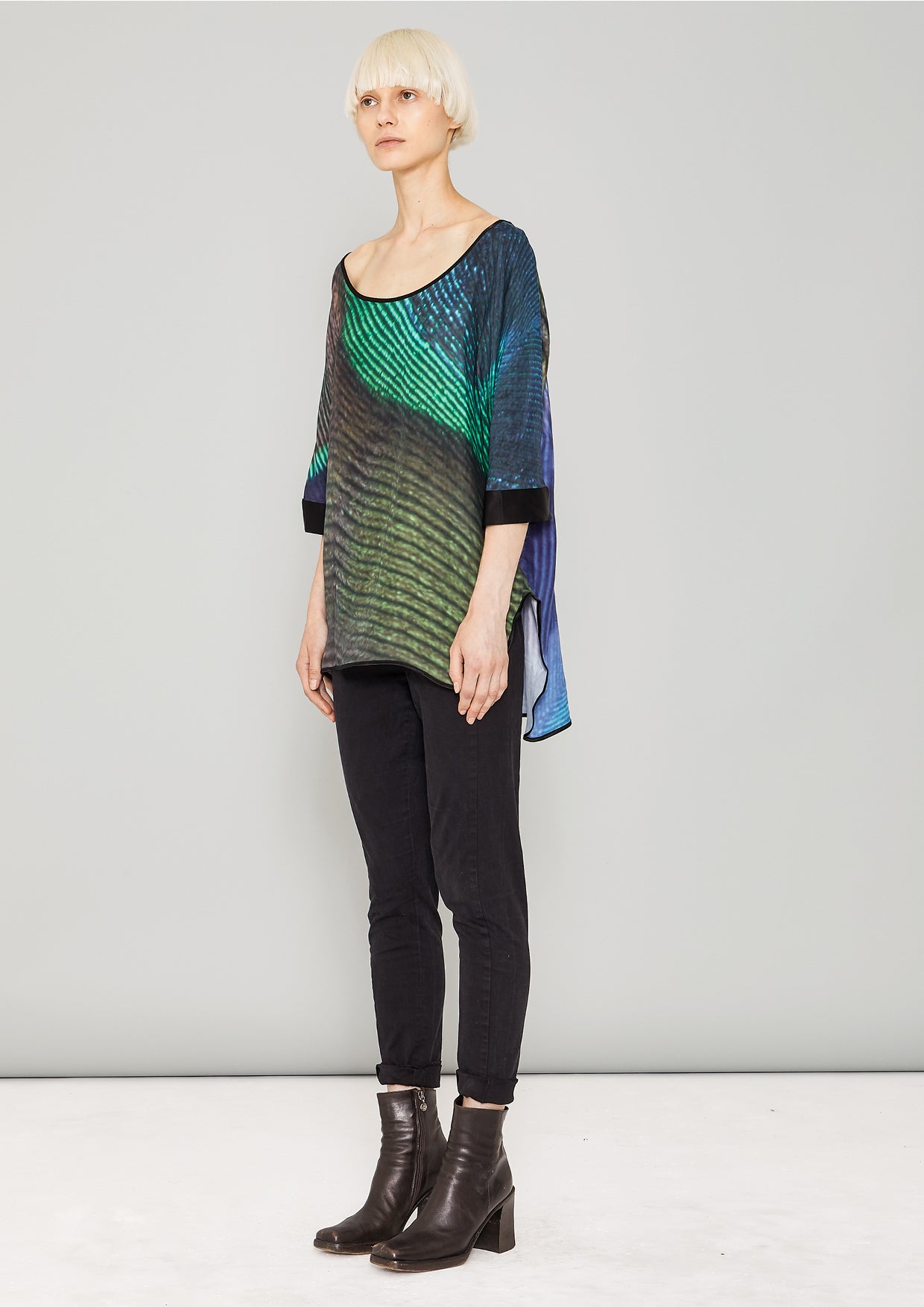 TOP OVERSIZE - SILKY CUPRO printed peacock - BERENIK