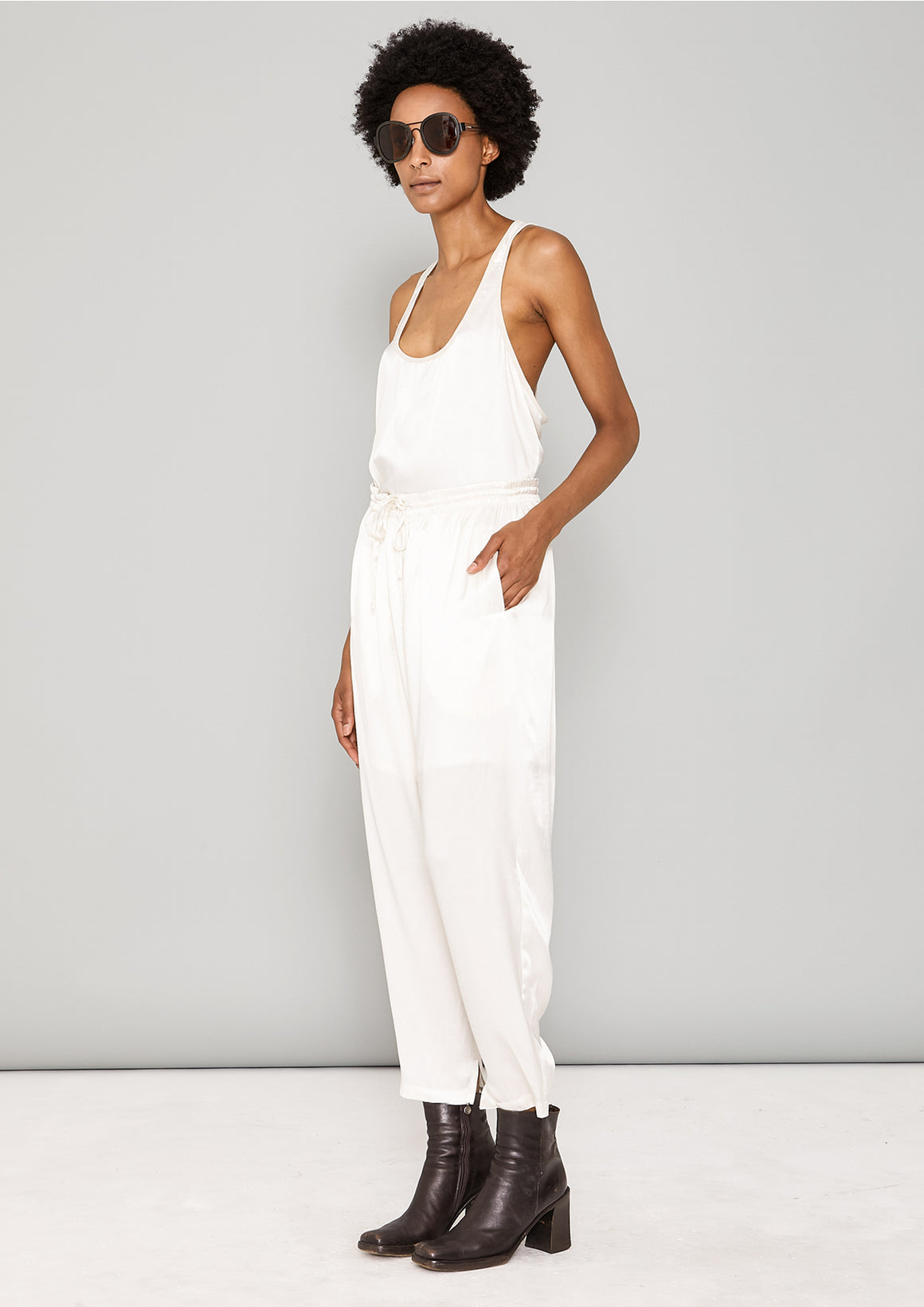 TANK TOP - SILKY RAYON SATIN white shiny - BERENIK