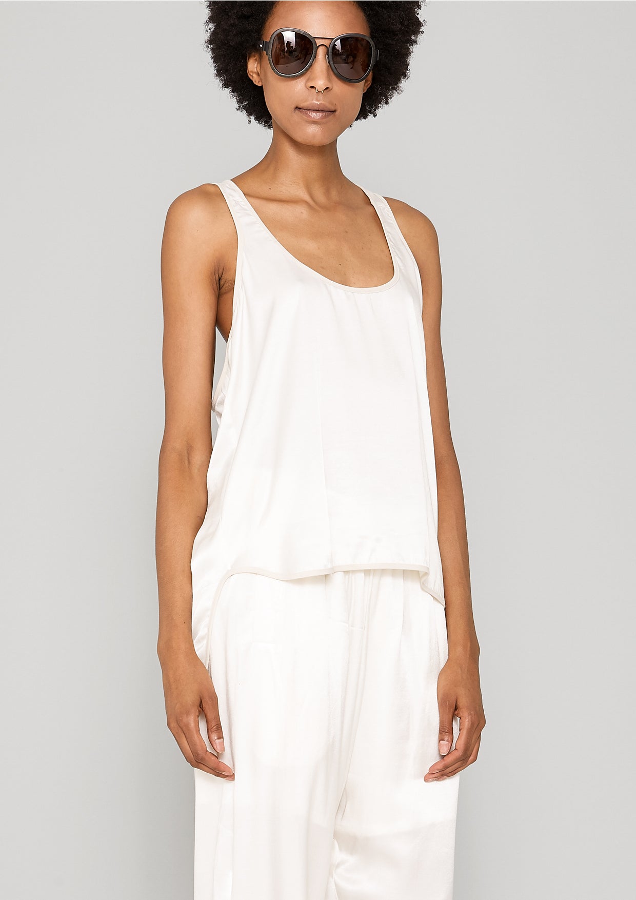 TANK TOP SILKY RAYON SATIN white shiny BERENIK