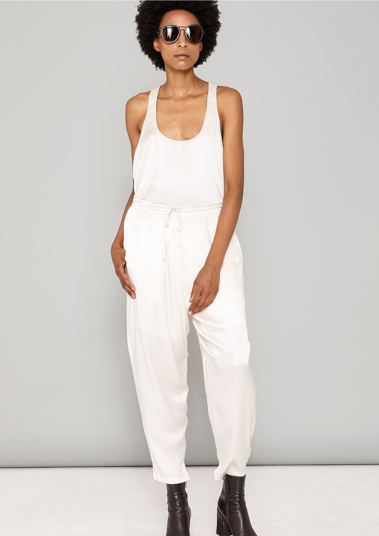 TANK TOP - SILKY RAYON SATIN white shiny - BERENIK