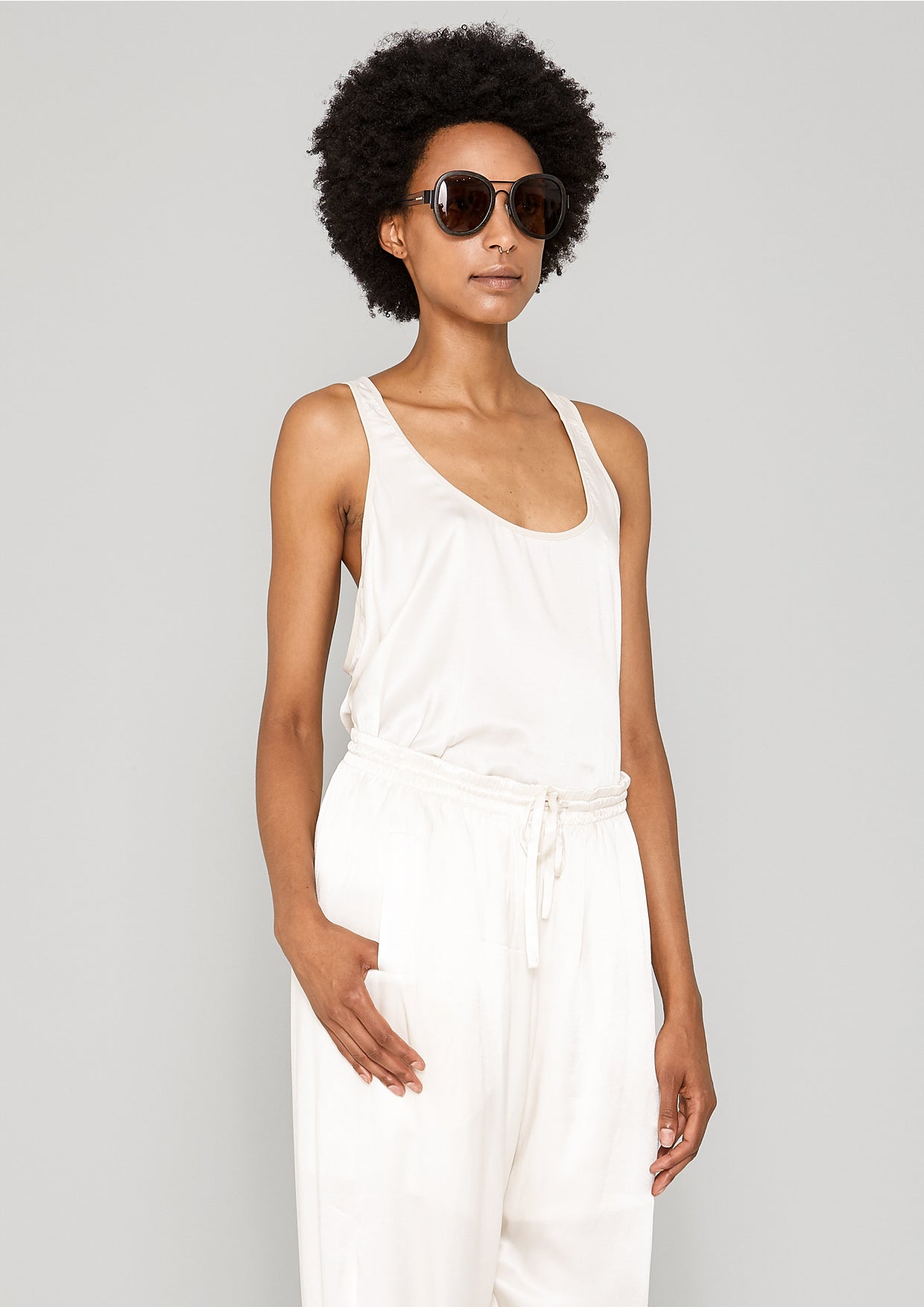 TANK TOP - SILKY RAYON SATIN white shiny - BERENIK