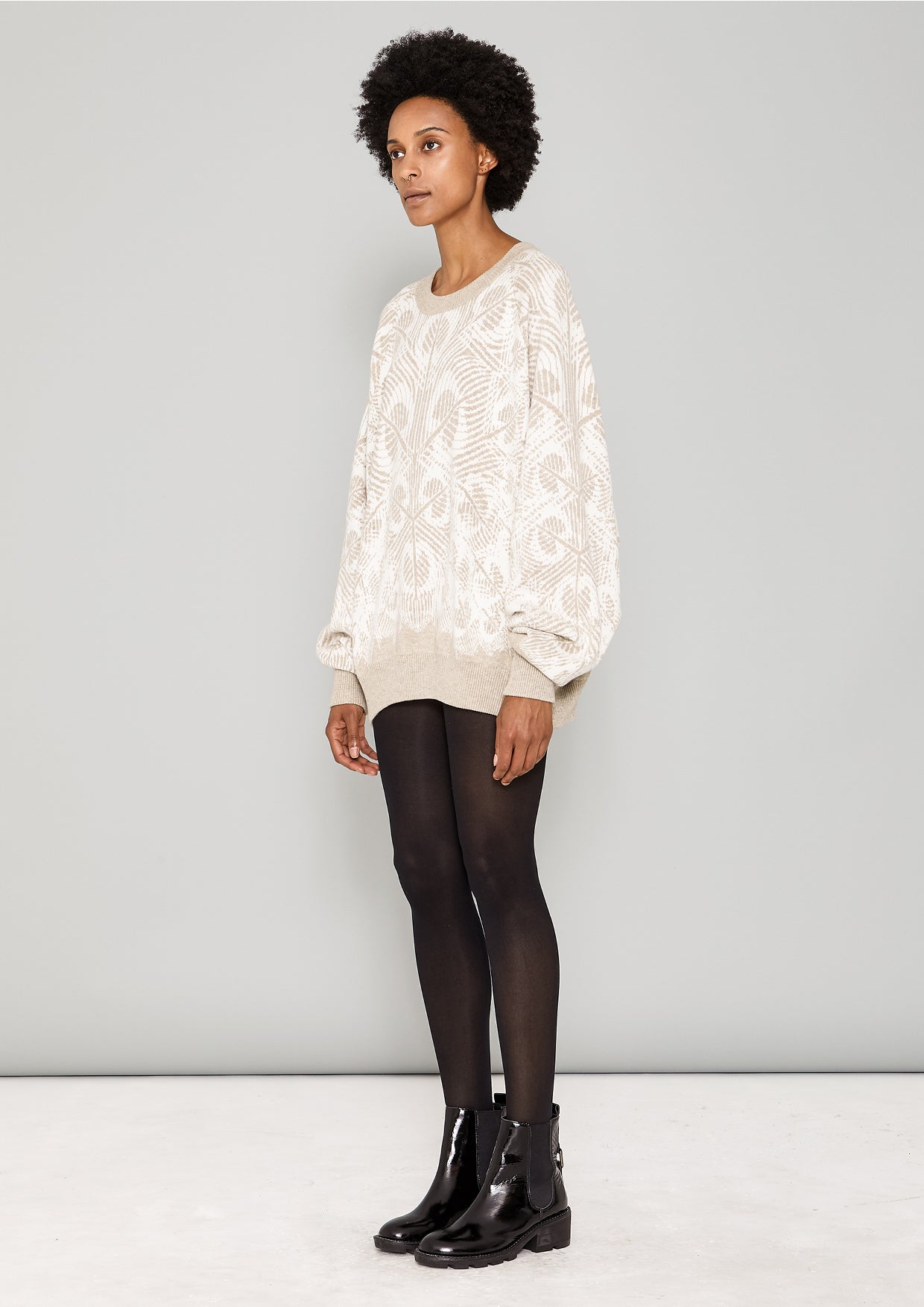 SWEATER OVERSIZED - KNIT PEACOCK beige - BERENIK