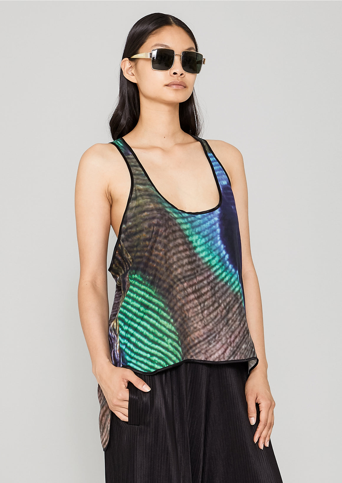 TANK TOP - SILKY CUPRO printed peacock - BERENIK