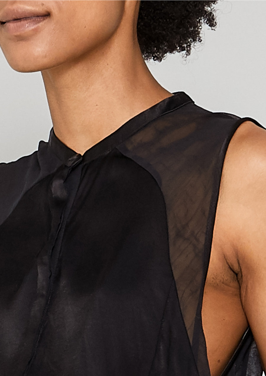 BLOUSE SLEEVELESS - SILKY RAYON SATIN black - BERENIK