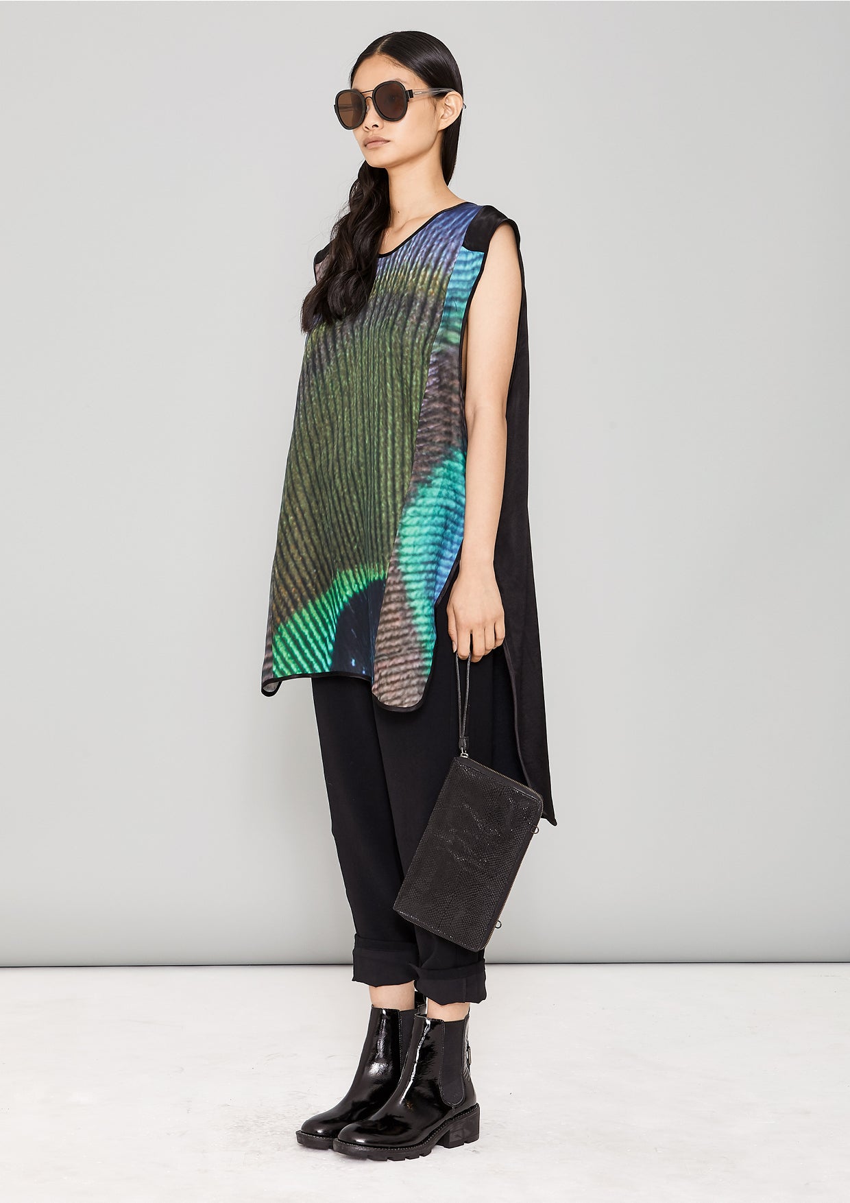 SHIRT - SILKY CUPRO printed peacock - BERENIK