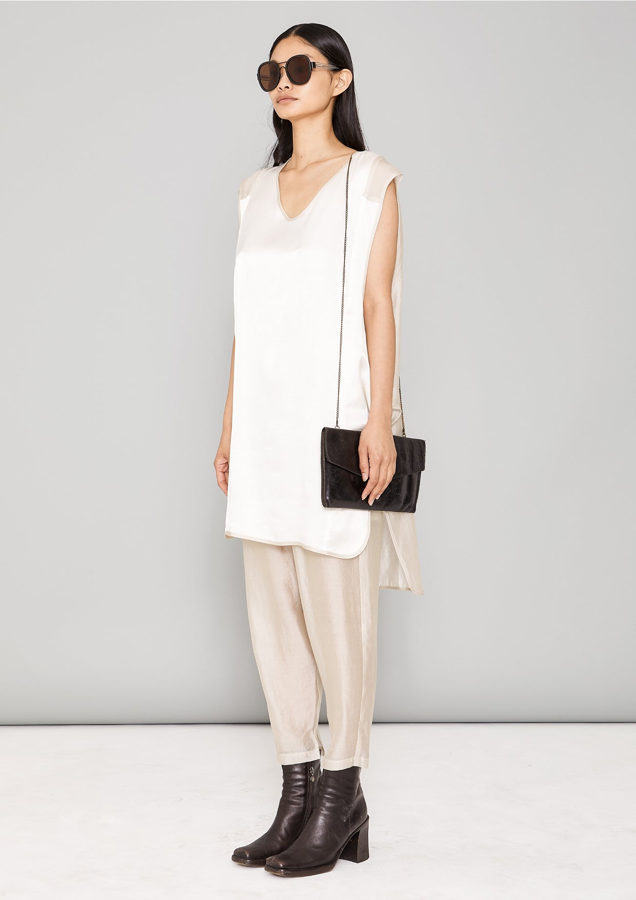 SHIRT - SILKY RAYON SATIN white shiny - BERENIK