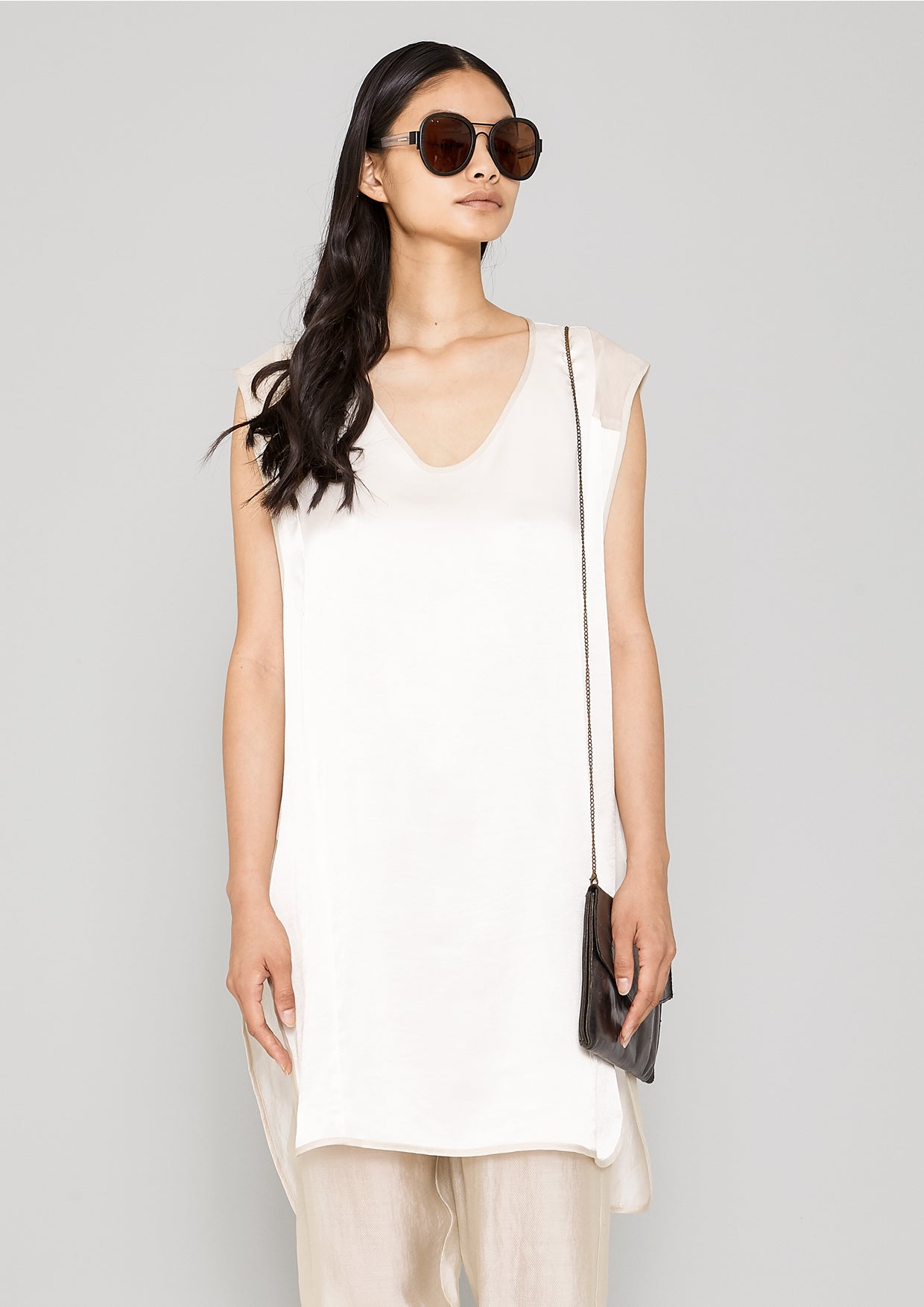 SHIRT - SILKY RAYON SATIN white shiny - BERENIK