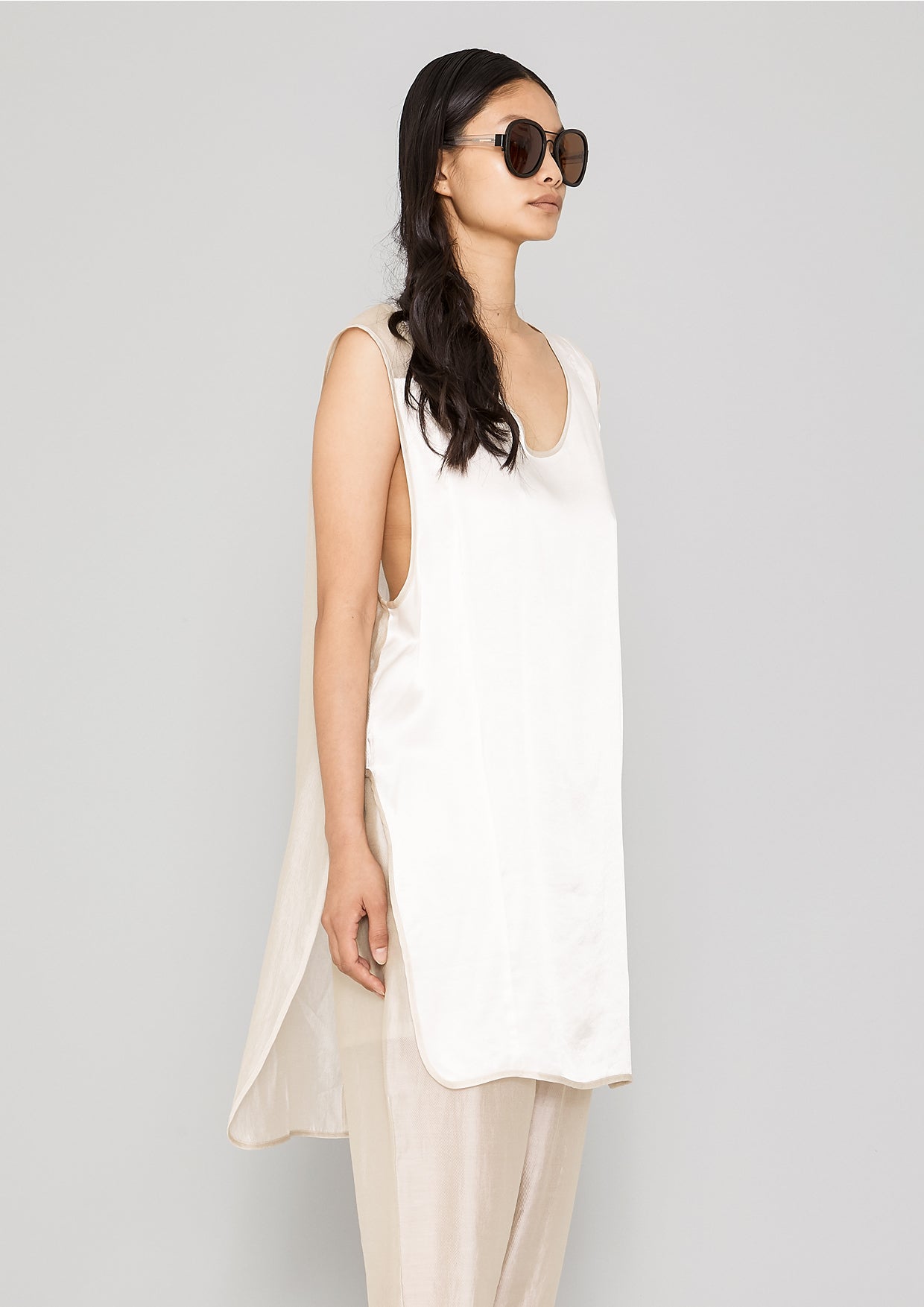 SHIRT - SILKY RAYON SATIN white shiny - BERENIK