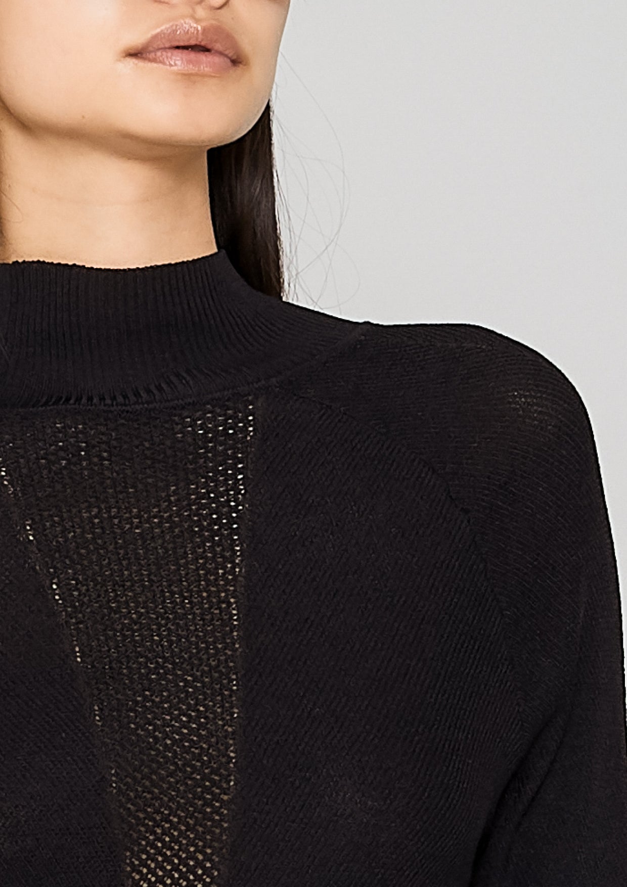 WINTER SHIRT TURTLENECK STRETCH - KNIT TRANSPARENT black - BERENIK