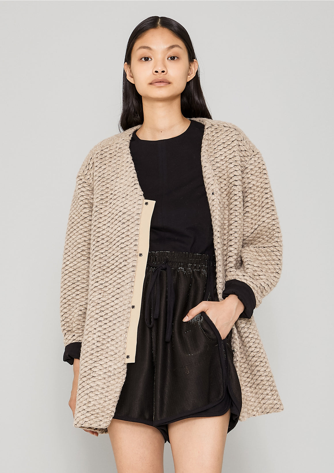 CARDIGAN - WOOL BLEND KNIT beige - BERENIK