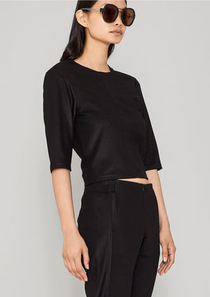 SHIRT SHORT SLEEVES - FANCY TECH LACES STRETCH black - BERENIK