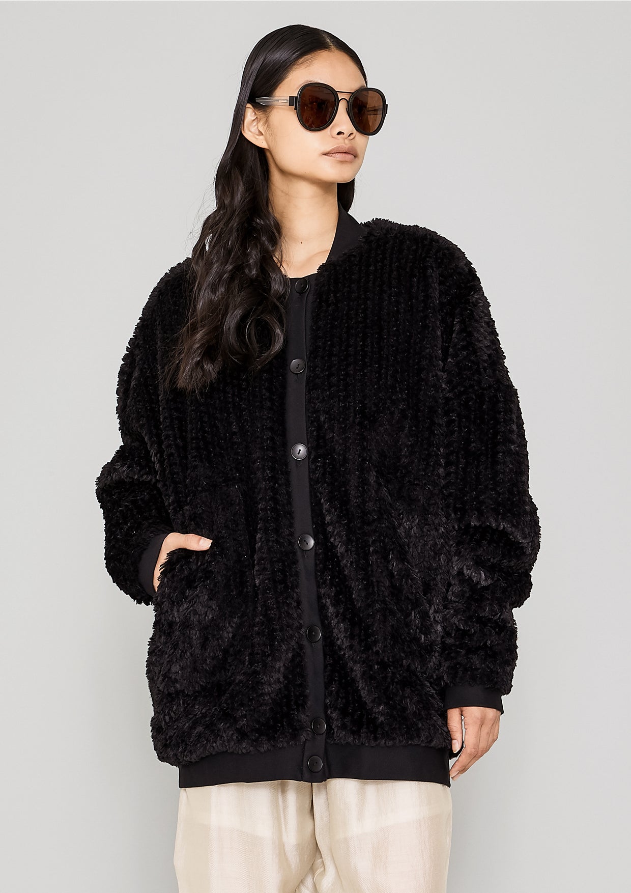 PILOT JACKET - FAUX FUR black - BERENIK