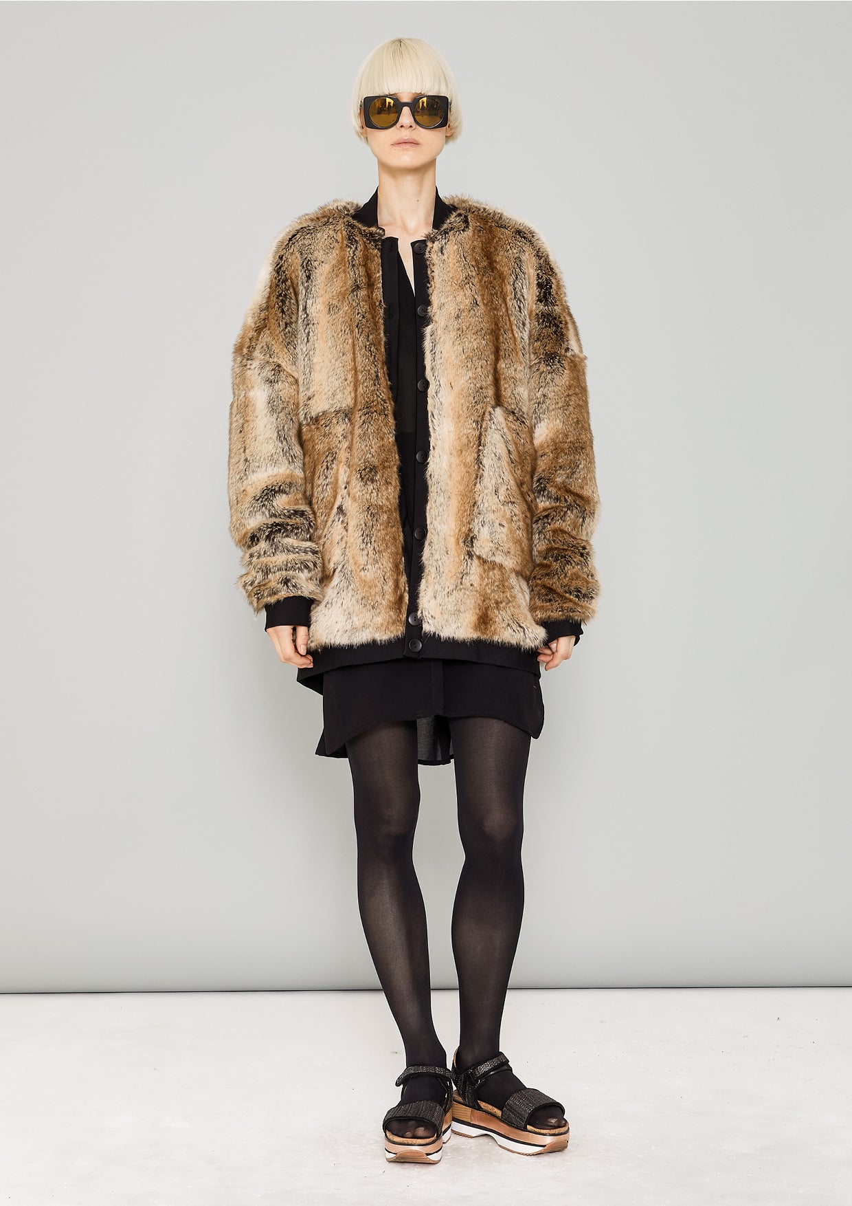 PILOT JACKET - FAUX RACOON black/beige - BERENIK