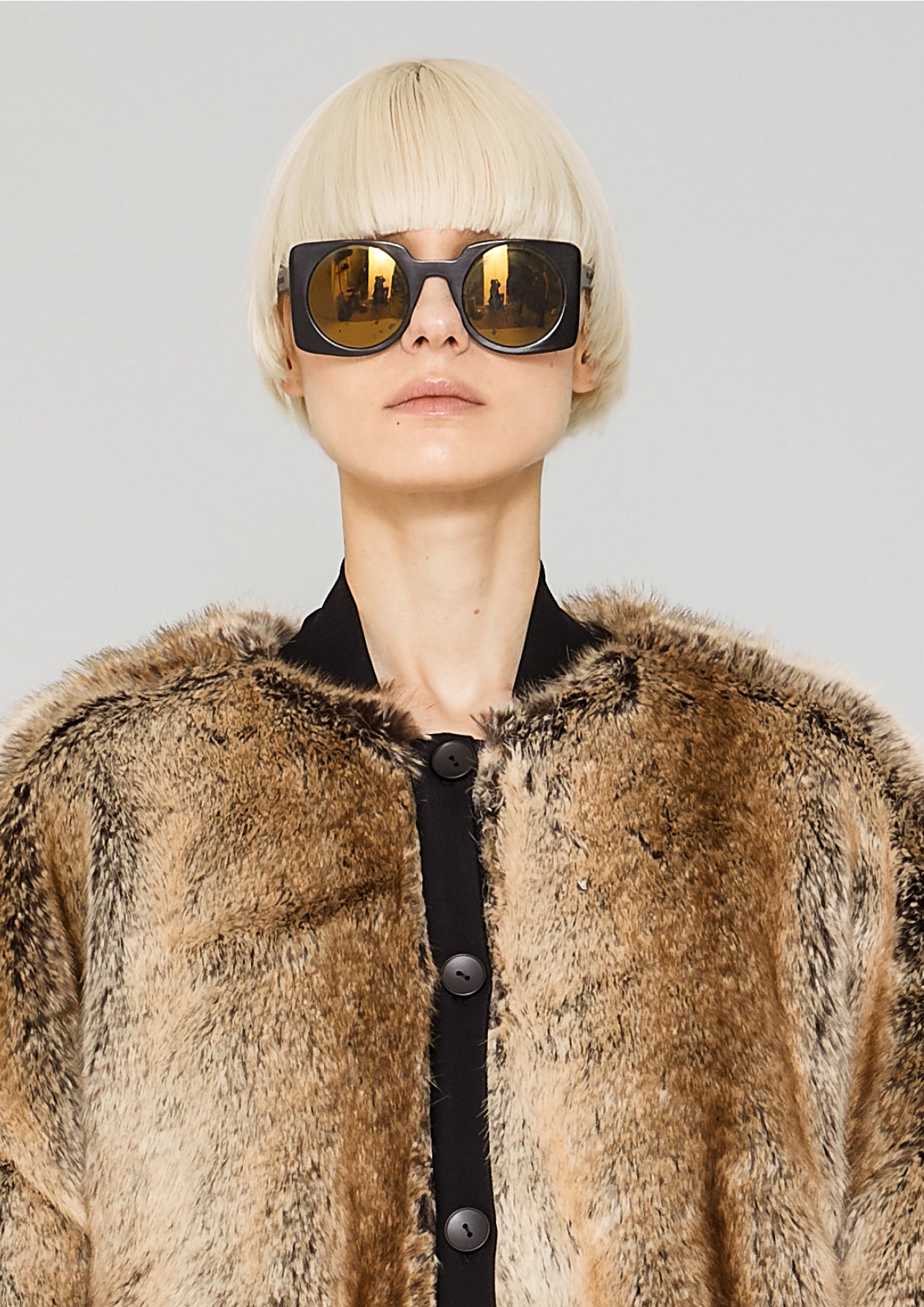 PILOT JACKET - FAUX RACOON black/beige - BERENIK