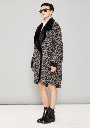 COAT FUR LINING - WOOL COATING animal print - BERENIK