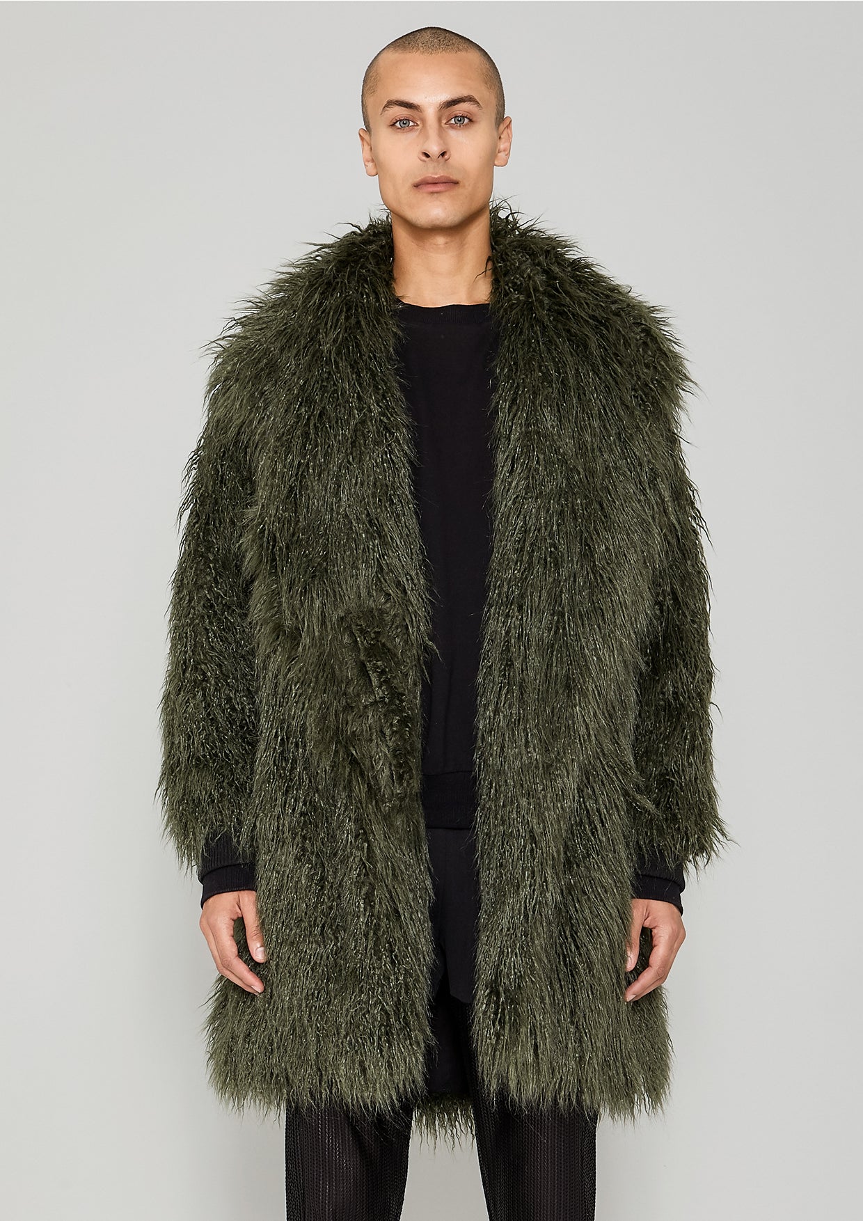 Dark green faux fur coat sales