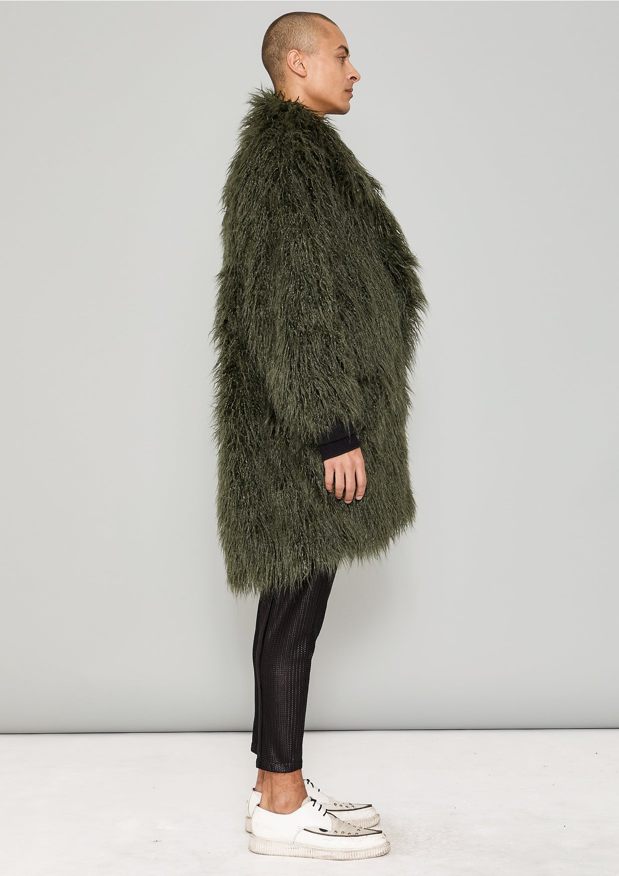 COAT FUR LINING - FAUX FUR SHAGGY dark green - BERENIK