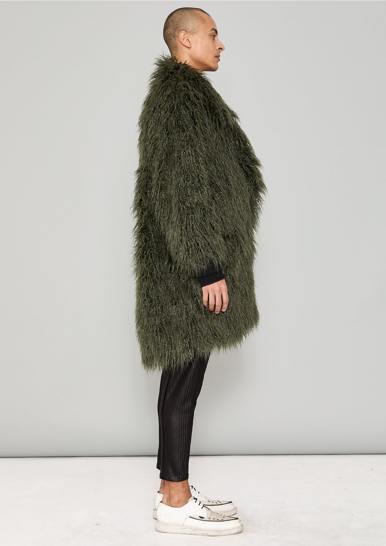 COAT FUR LINING - FAUX FUR SHAGGY dark green | BERENIK