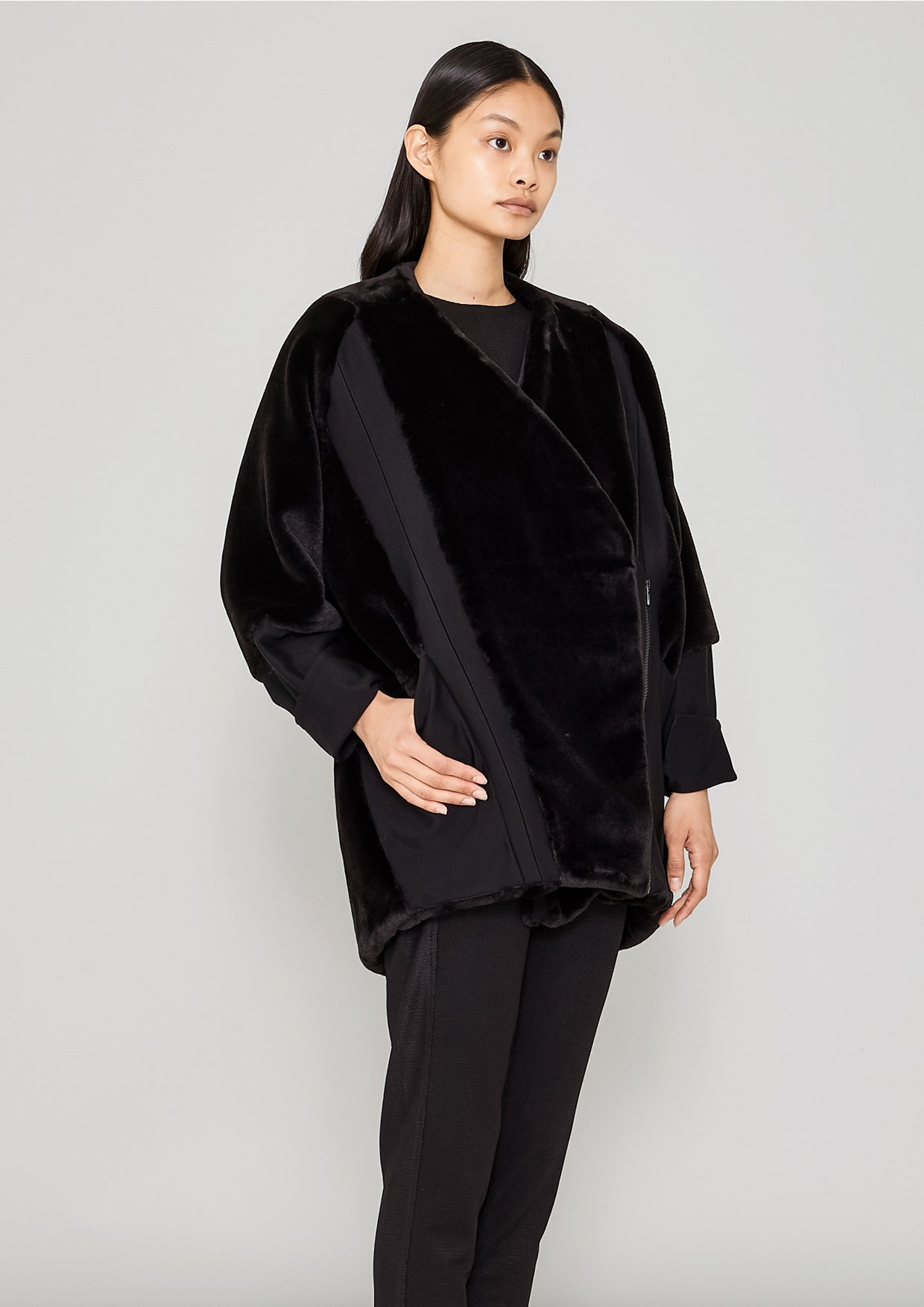 COAT ZIP - FAUX FUR black - BERENIK
