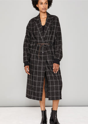 COAT LONG - TWEED black/white - BERENIK