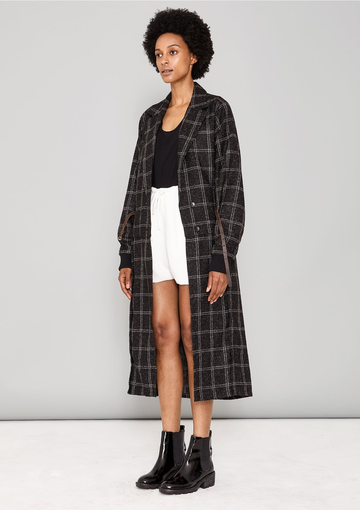 COAT LONG - TWEED black/white - BERENIK