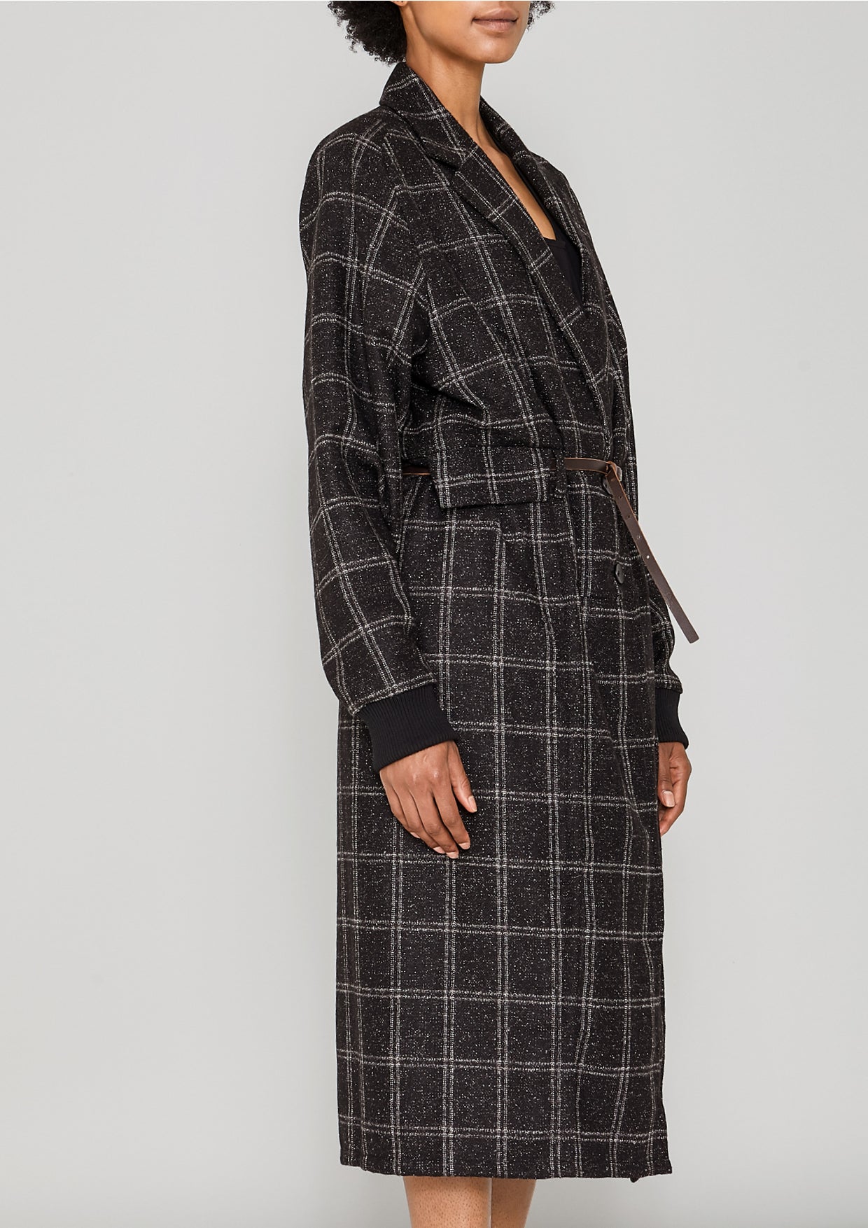 COAT LONG - TWEED black/white - BERENIK