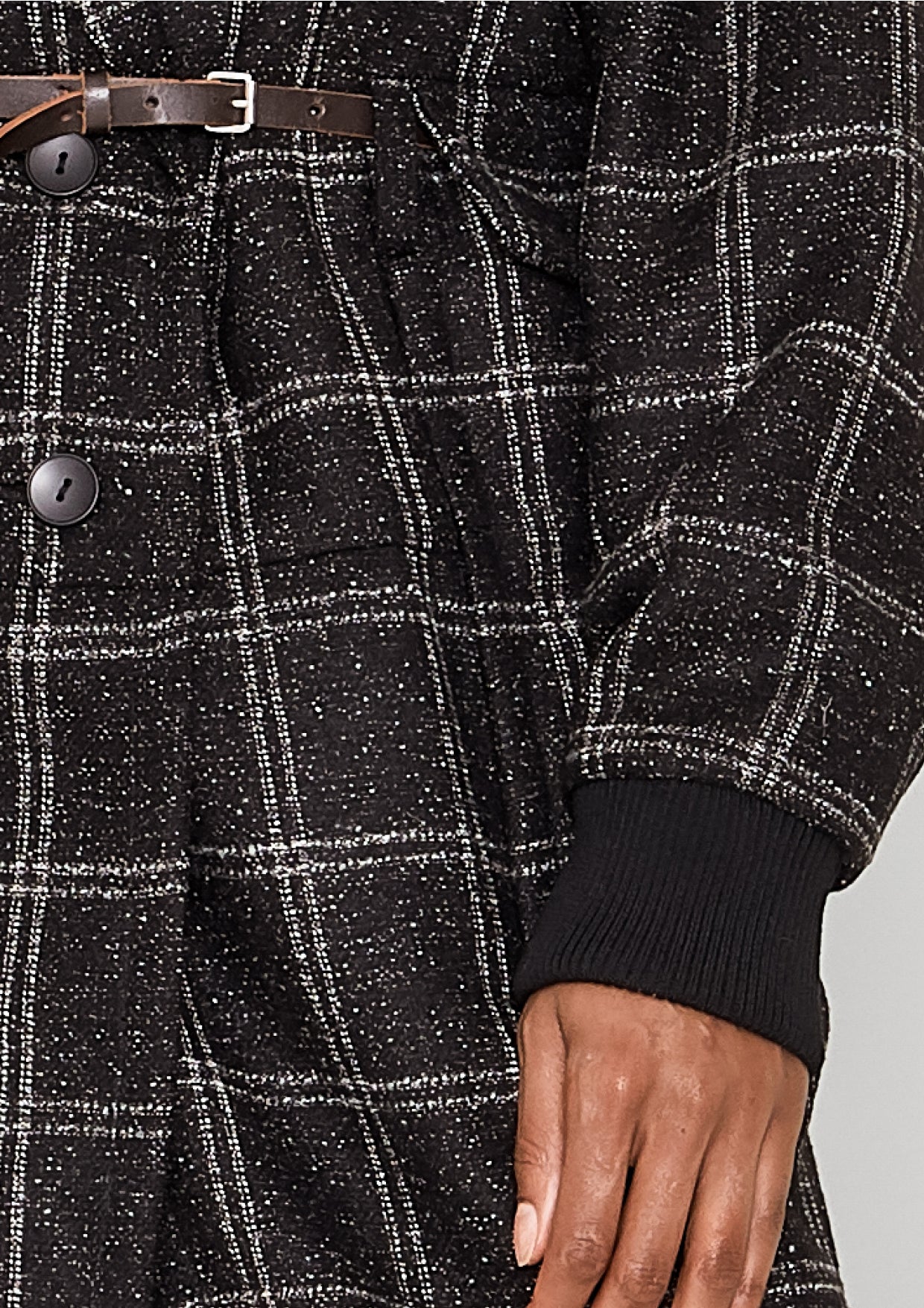 COAT LONG - TWEED black/white - BERENIK