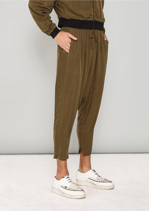 PANTS LOOSE ELASTIC- CUPRO BIAS khaki - BERENIK