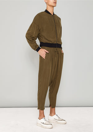 PANTS LOOSE ELASTIC- CUPRO BIAS khaki - BERENIK