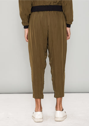 PANTS LOOSE ELASTIC- CUPRO BIAS khaki - BERENIK