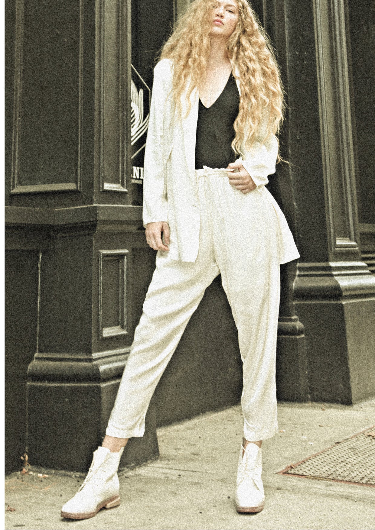 PANTS LOOSE ELASTIC - SILKY RAYON SATIN white - BERENIK