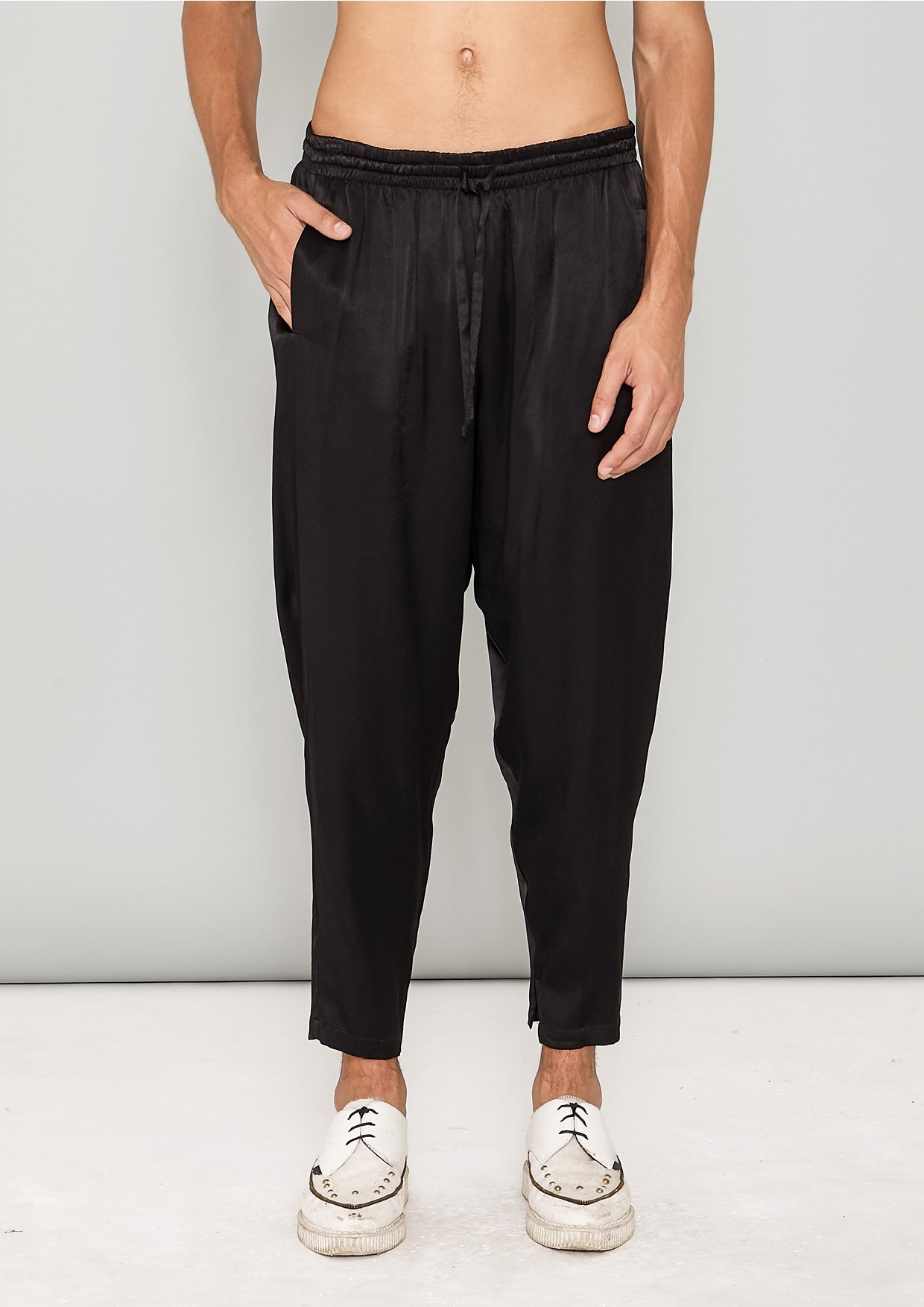 PANTS LOOSE ELASTIC - SILKY RAYON SATIN black - BERENIK
